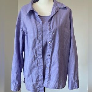 Quacker Factory 2 piece set lavender rhinestones button up and Tank shirt modest